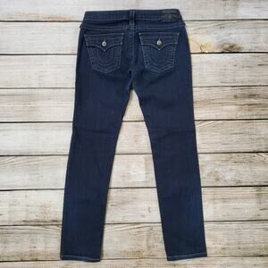 True Religion Disco Julie Dark Wash Low Rise Rhinestone Skinny Jeans Womens 28